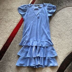 Lauren Ralph Lauren Blue Tiered V Neck Shift Dress